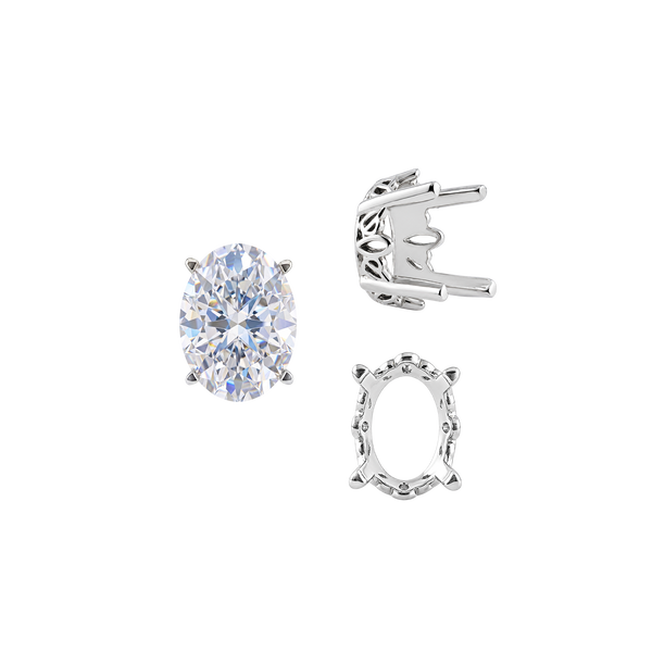 ITI NYC Four Prong Oval Filigree Settings in Sterling Silver (5.00 x 3.00 mm - 20.00 x 15.00 mm)