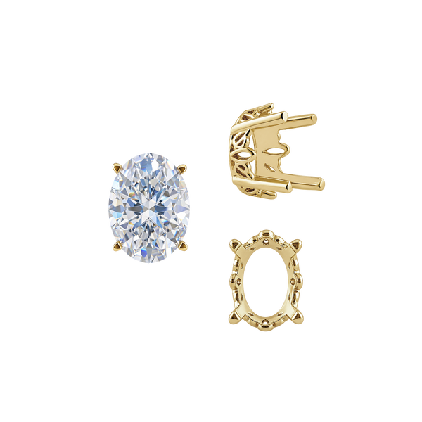 ITI NYC Four Prong Oval Filigree Settings in 14K Gold (5.00 x 3.00 mm - 20.00 x 15.00 mm)