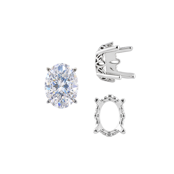 ITI NYC Four Prong Oval Filigree Settings in Sterling Silver (5.00 x 3.00 mm - 20.00 x 15.00 mm)
