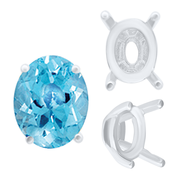 ITI NYC Four Prong Oval Tapered Settings in Sterling Silver (6.00 x 4.00 mm - 12.00 x 8.00 mm)