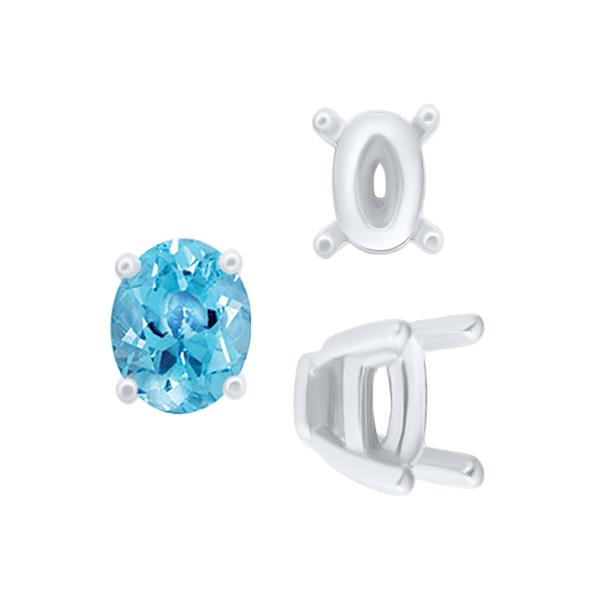 ITI NYC Four Prong Oval Tapered Settings in Sterling Silver (4.00 x 3.00 mm - 13.00 x 10.00 mm)
