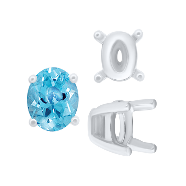 ITI NYC Four Prong Oval Tapered Settings in Sterling Silver (6.00 x 4.00 mm - 12.00 x 8.00 mm)