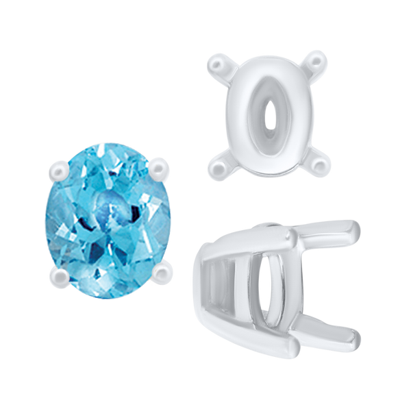 ITI NYC Four Prong Oval Tapered Settings in Sterling Silver (4.00 x 3.00 mm - 13.00 x 10.00 mm)