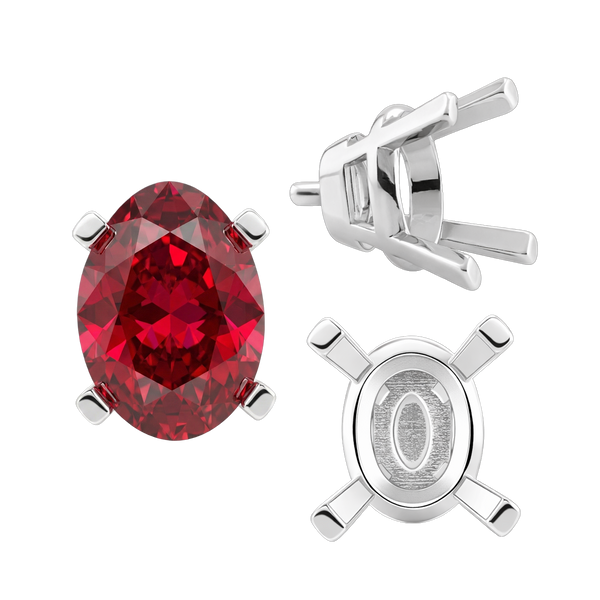 ITI NYC Four Prong Oval Tapered Settings With Peg in Sterling Silver (5.00 x 3.00 mm - 12.00 x 10.00 mm)