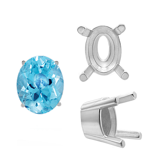 ITI NYC Four Prong Oval Solid Base Settings in Sterling Silver (5.00 x 3.00 mm - 9.00 x 7.00 mm)