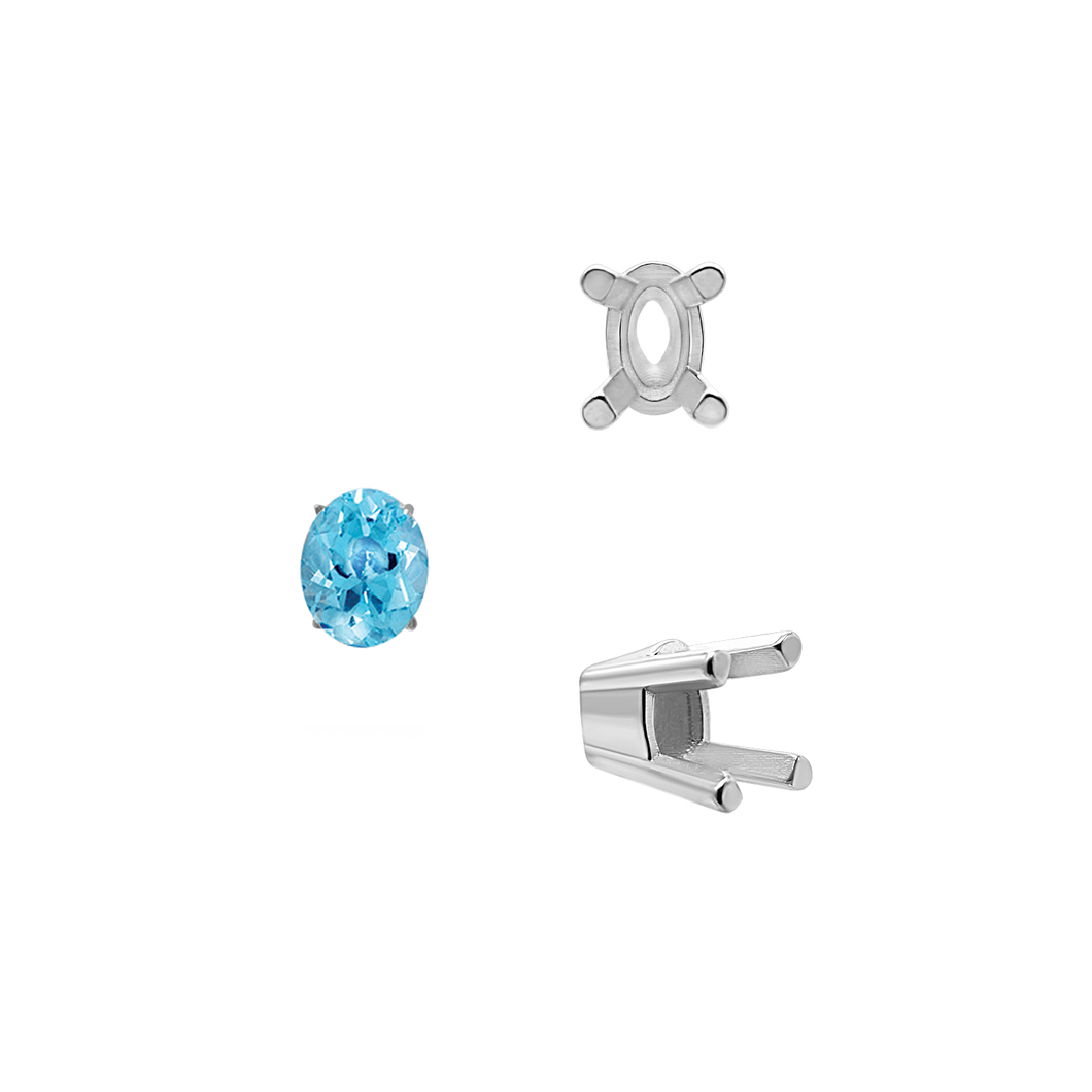 ITI NYC Four Prong Oval Solid Base Settings in Sterling Silver (5.00 x 3.00 mm - 9.00 x 7.00 mm)