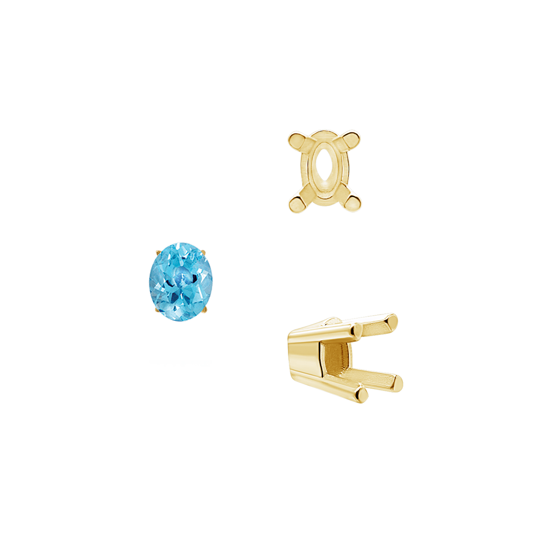 ITI NYC Four Prong Oval Solid Base Settings in 14K Gold (5.00 x 3.00 mm - 9.00 x 7.00 mm)