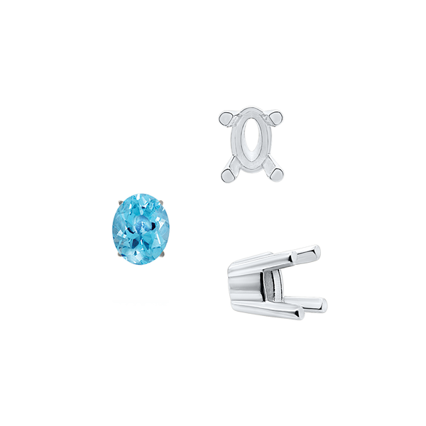 ITI NYC Four Prong Oval Solid Base Settings in Sterling Silver (5.00 x 3.00 mm - 9.00 x 7.00 mm)