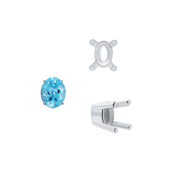 ITI NYC Four Prong Oval Solid Base Settings in Sterling Silver (5.00 x 3.00 mm - 9.00 x 7.00 mm)