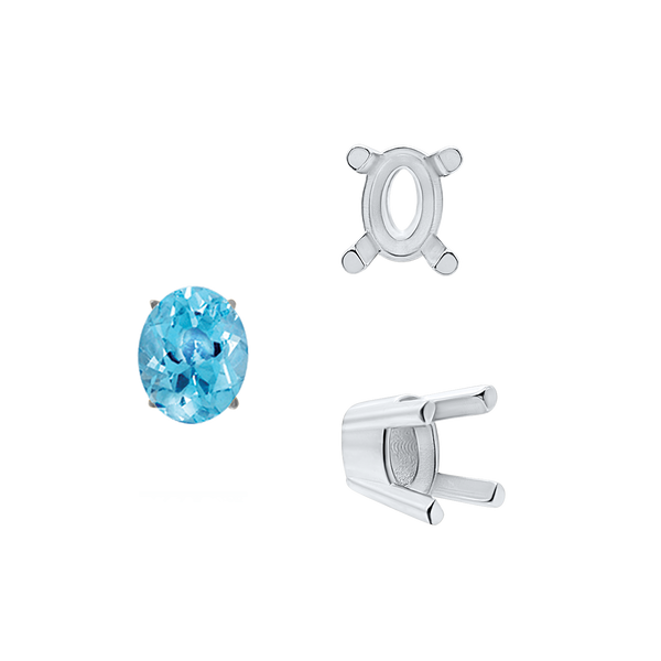 ITI NYC Four Prong Oval Solid Base Settings in Sterling Silver (5.00 x 3.00 mm - 9.00 x 7.00 mm)