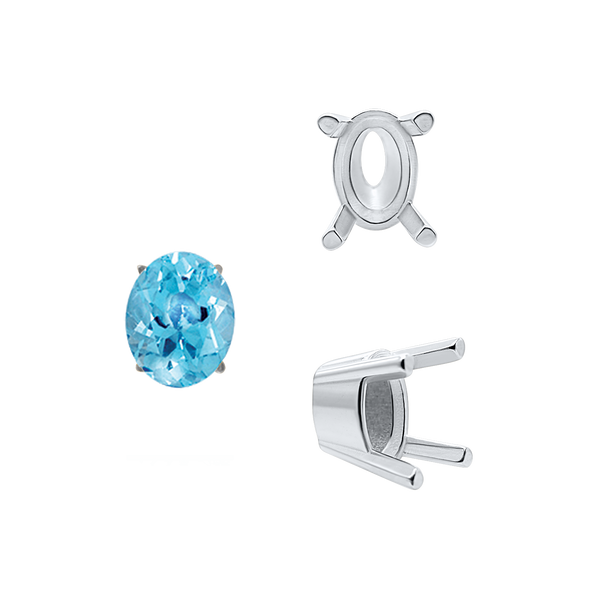 ITI NYC Four Prong Oval Solid Base Settings in Sterling Silver (5.00 x 3.00 mm - 9.00 x 7.00 mm)