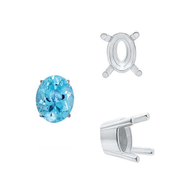 ITI NYC Four Prong Oval Solid Base Settings in Sterling Silver (5.00 x 3.00 mm - 9.00 x 7.00 mm)