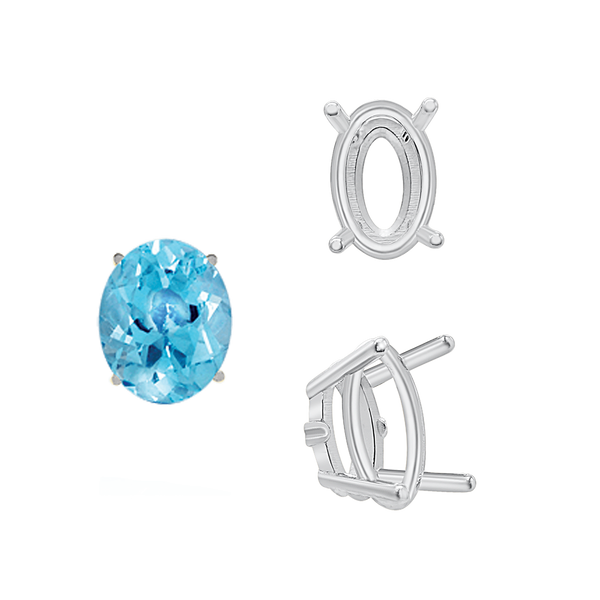 ITI NYC Four Prong Oval Wire Basket Settings With Pads in Sterling Silver (5.00 x 3.00 mm - 12.00 x 10.00 mm)