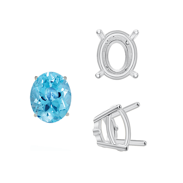 ITI NYC Four Prong Oval Wire Basket Settings With Pads in Sterling Silver (5.00 x 3.00 mm - 12.00 x 10.00 mm)