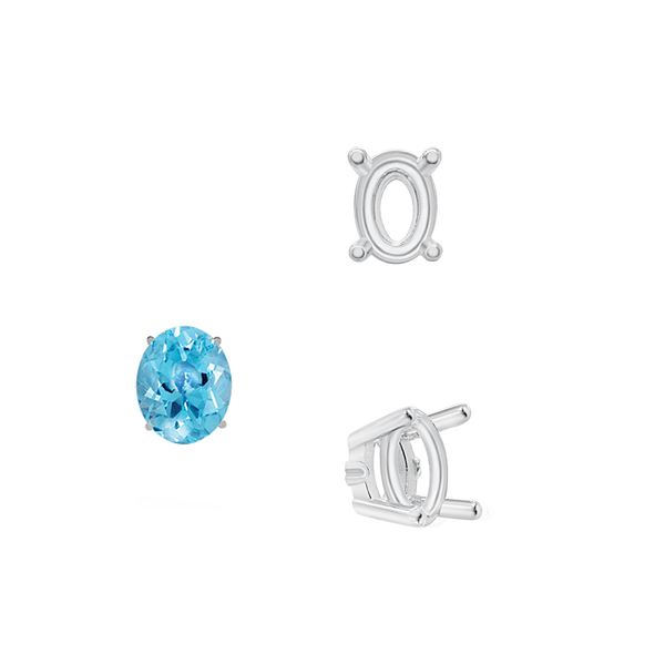 ITI NYC Four Prong Oval Wire Basket Settings With Pads in Sterling Silver (5.00 x 3.00 mm - 12.00 x 10.00 mm)