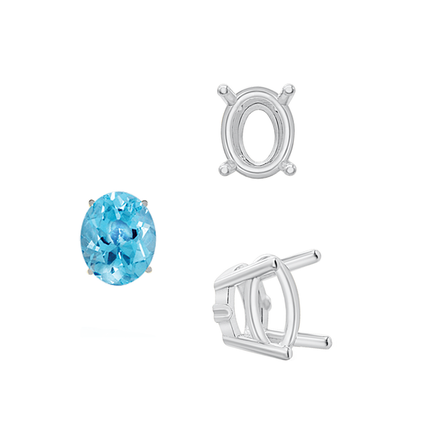 ITI NYC Four Prong Oval Wire Basket Settings With Pads in Sterling Silver (5.00 x 3.00 mm - 12.00 x 10.00 mm)