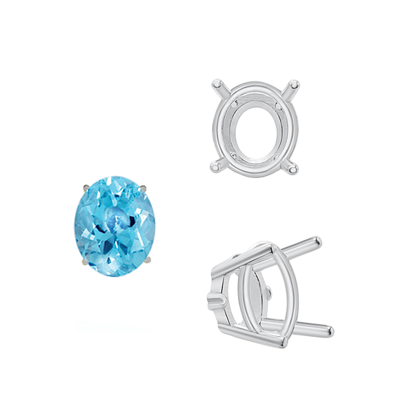 ITI NYC Four Prong Oval Wire Basket Settings With Pads in Sterling Silver (5.00 x 3.00 mm - 12.00 x 10.00 mm)