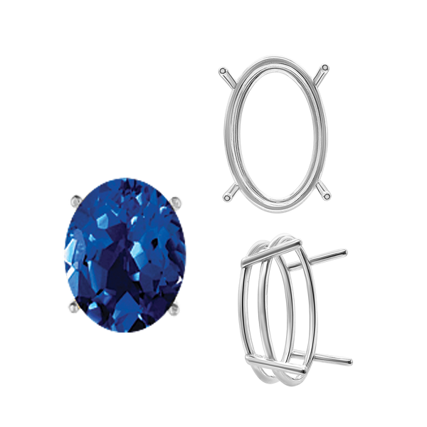 ITI NYC Four Prong Oval Wire Basket Settings in Sterling Silver (3.00 x 2.00 mm - 28.00 x 18.00 mm)