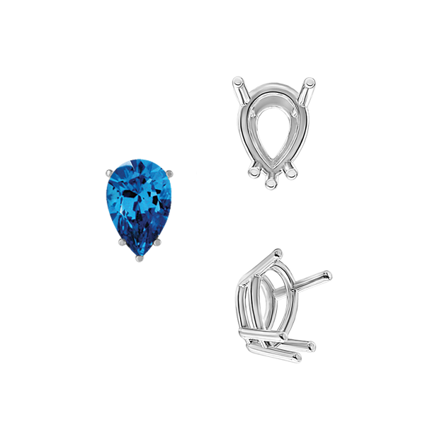 ITI NYC Five Prong Pear Shape Wire Basket Settings in Sterling Silver (5.00 x 3.00 mm - 12.00 x 8.00 mm)
