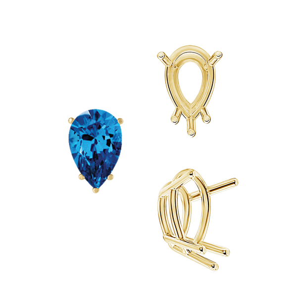 ITI NYC Five Prong Pear Shape Wire Basket Settings in 14K Gold (5.00 x 3.00 mm - 12.00 x 8.00 mm)