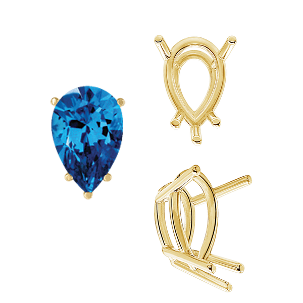 ITI NYC Five Prong Pear Shape Wire Basket Settings in 14K Gold (5.00 x 3.00 mm - 12.00 x 8.00 mm)