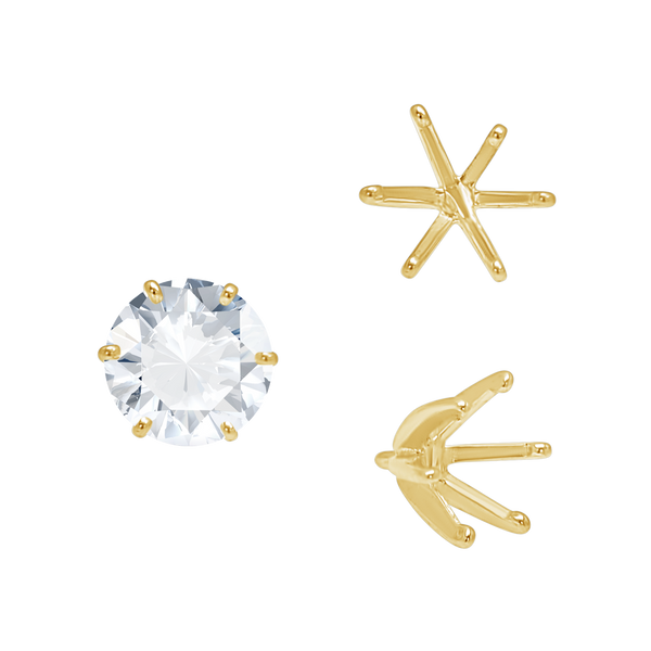 ITI NYC Six Prong Round Light and Low Tiffany Settings With Peg in 14K Gold (Casting) (2.50 mm - 11.00 mm)