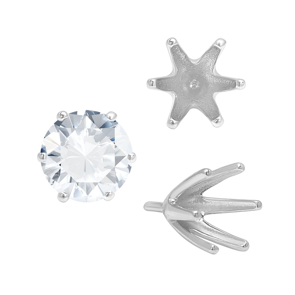 ITI NYC Six Prong Round Tiffany Settings With Peg in Sterling Silver (4.00 mm - 8.00 mm)