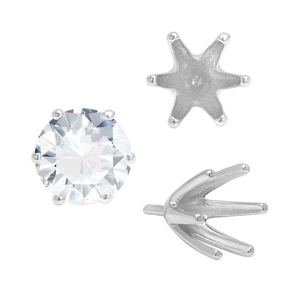 ITI NYC Six Prong Round Tiffany Settings With Peg in Sterling Silver (4.00 mm - 8.00 mm)