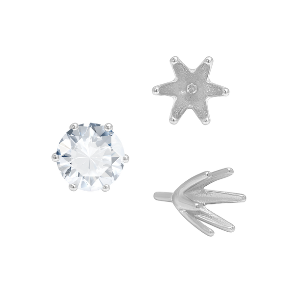 ITI NYC Six Prong Round Tiffany Settings With Peg in Sterling Silver (4.00 mm - 8.00 mm)