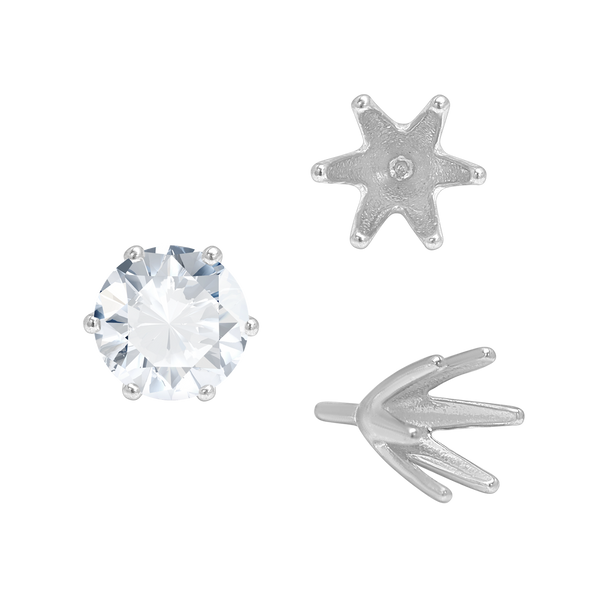 ITI NYC Six Prong Round Tiffany Settings With Peg in Sterling Silver (4.00 mm - 8.00 mm)