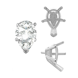 ITI NYC V-End Pear Shape Solitaire Settings With Peg in  Sterling Silver (5.00 x 3.00 mm - 12.00 x 8.00 mm)