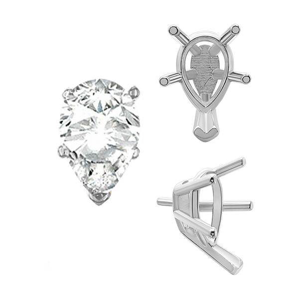 ITI NYC V-End Pear Shape Solitaire Settings With Peg in  Sterling Silver (5.00 x 3.00 mm - 12.00 x 8.00 mm)