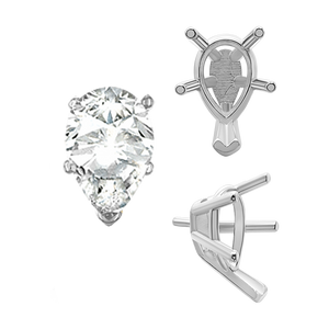 V-End Pear Shape Solitaire Settings With Peg in  Sterling Silver (5.00 x 3.00 mm - 12.00 x 8.00 mm)