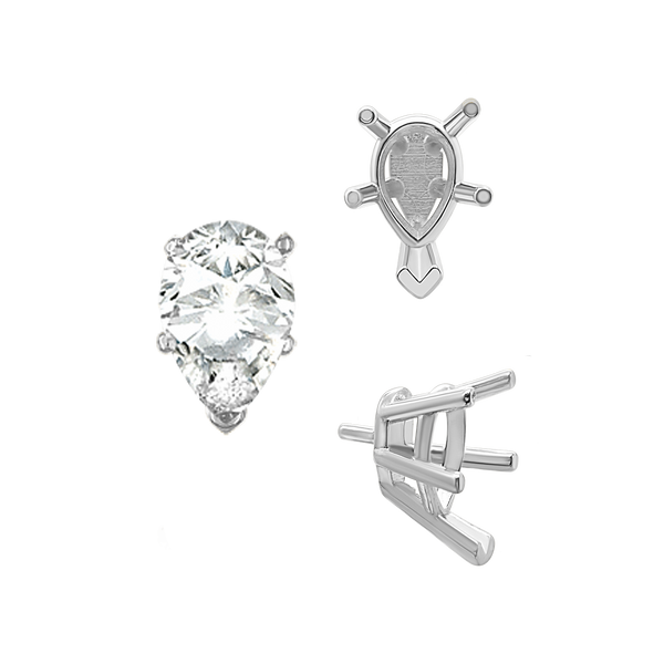 ITI NYC V-End Pear Shape Solitaire Settings With Peg in  Sterling Silver (5.00 x 3.00 mm - 12.00 x 8.00 mm)