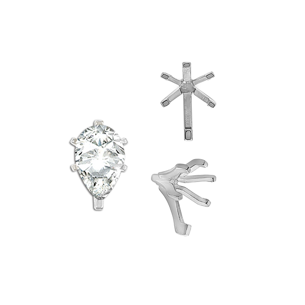 ITI NYC Six Prong Pear Shape Tiffany Settings With Peg in Sterling Silver (4.50 x 2.75 mm - 15.00 x 9.00 mm)
