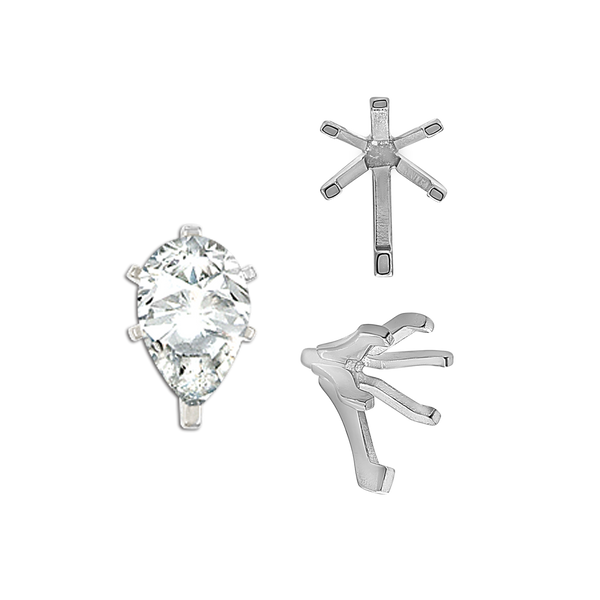 ITI NYC Six Prong Pear Shape Tiffany Settings With Peg in Sterling Silver (4.50 x 2.75 mm - 15.00 x 9.00 mm)