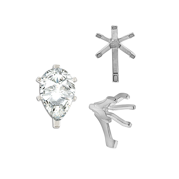 ITI NYC Six Prong Pear Shape Tiffany Settings With Peg in Sterling Silver (4.50 x 2.75 mm - 15.00 x 9.00 mm)