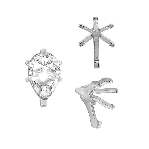 ITI NYC Six Prong Pear Shape Tiffany Settings With Peg in Sterling Silver (4.50 x 2.75 mm - 15.00 x 9.00 mm)