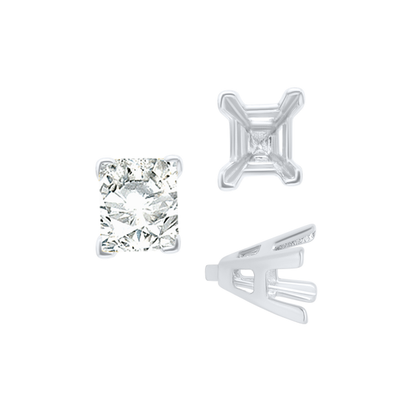 ITI NYC V-End Emerald Shape Solitaire Settings With Peg in Sterling Silver (4.50 x 3.50 mm - 8.50 x 7.00 mm)