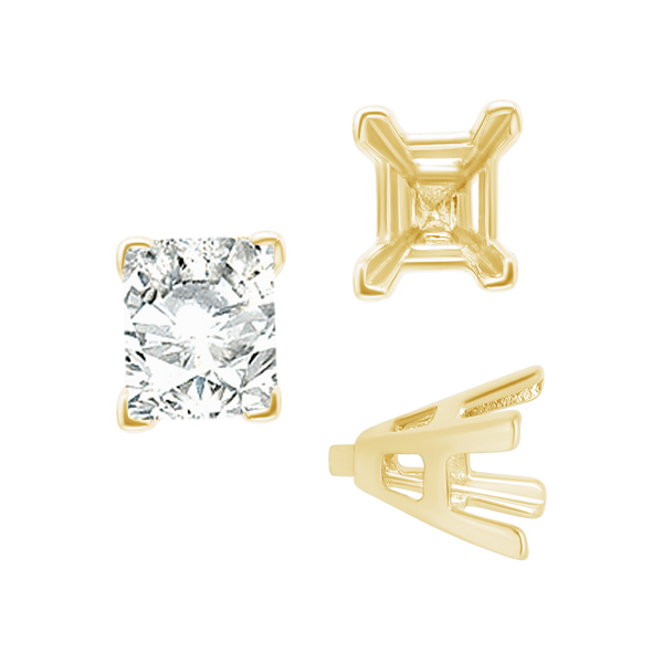 ITI NYC V-End Emerald Shape Solitaire Settings With Peg in 14K Gold (4.50 x 3.50 mm - 8.50 x 7.00 mm)