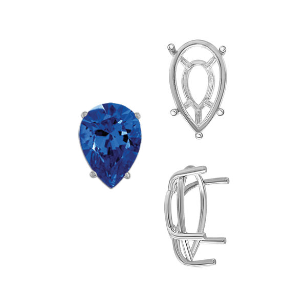 ITI NYC Five Prong Pear Shape Tapered Base Wire Basket Settings Sterling Silver (5.00 x 3.00 mm - 19.00 x 13.00 mm)