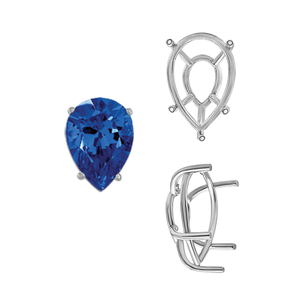 ITI NYC Five Prong Pear Shape Tapered Base Wire Basket Settings Sterling Silver (5.00 x 3.00 mm - 19.00 x 13.00 mm)