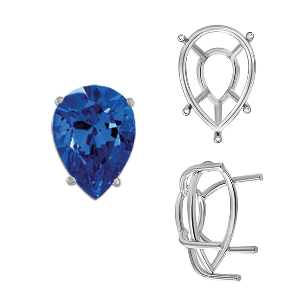 ITI NYC Five Prong Pear Shape Tapered Base Wire Basket Settings Sterling Silver (5.00 x 3.00 mm - 19.00 x 13.00 mm)
