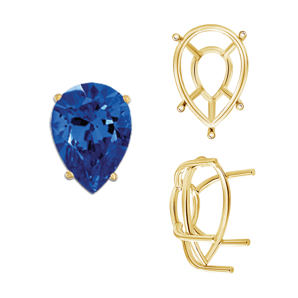 ITI NYC Five Prong Pear Shape Tapered Base Wire Basket Settings in 14K Gold (5.00 x 3.00 mm - 19.00 x 13.00 mm)