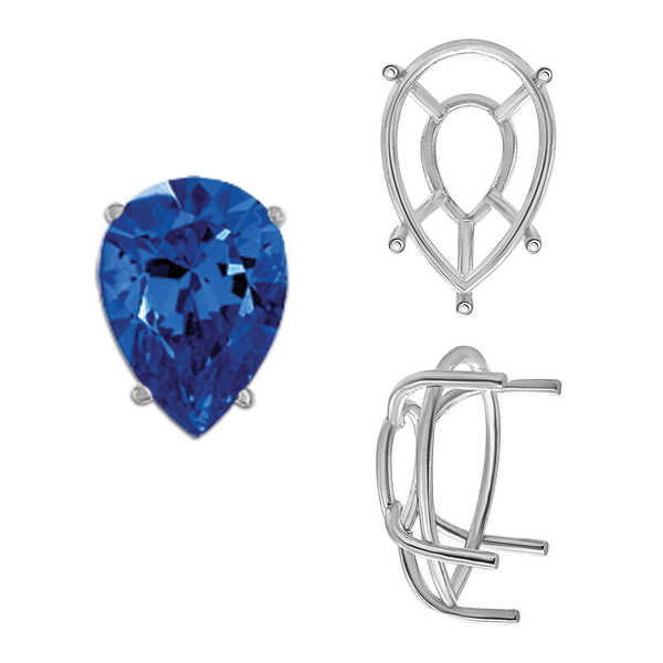 ITI NYC Five Prong Pear Shape Tapered Base Wire Basket Settings Sterling Silver (5.00 x 3.00 mm - 19.00 x 13.00 mm)