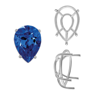 ITI NYC Five Prong Pear Shape Tapered Base Wire Basket Settings Sterling Silver (5.00 x 3.00 mm - 19.00 x 13.00 mm)