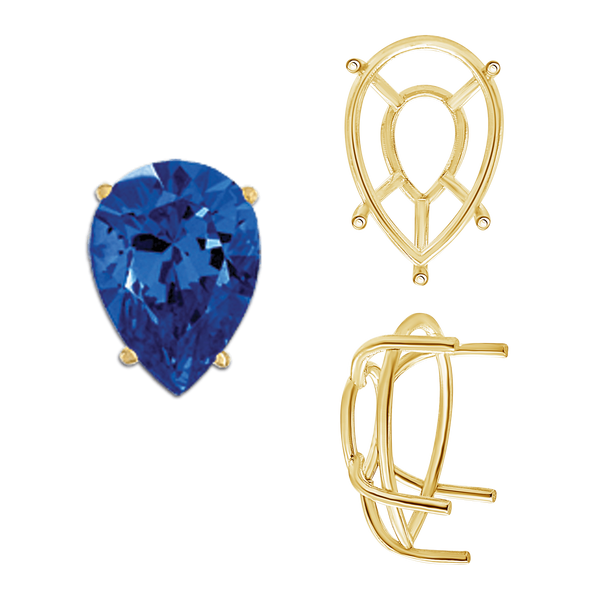 ITI NYC Five Prong Pear Shape Tapered Base Wire Basket Settings in 14K Gold (5.00 x 3.00 mm - 19.00 x 13.00 mm)