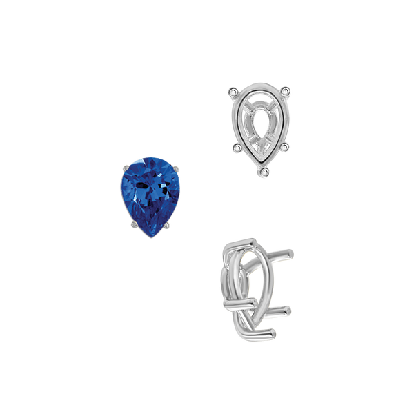 ITI NYC Five Prong Pear Shape Tapered Base Wire Basket Settings Sterling Silver (5.00 x 3.00 mm - 19.00 x 13.00 mm)