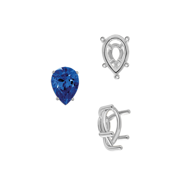 ITI NYC Five Prong Pear Shape Tapered Base Wire Basket Settings Sterling Silver (5.00 x 3.00 mm - 19.00 x 13.00 mm)