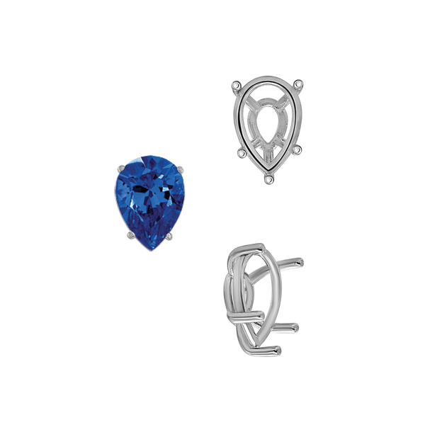 ITI NYC Five Prong Pear Shape Tapered Base Wire Basket Settings Sterling Silver (5.00 x 3.00 mm - 19.00 x 13.00 mm)